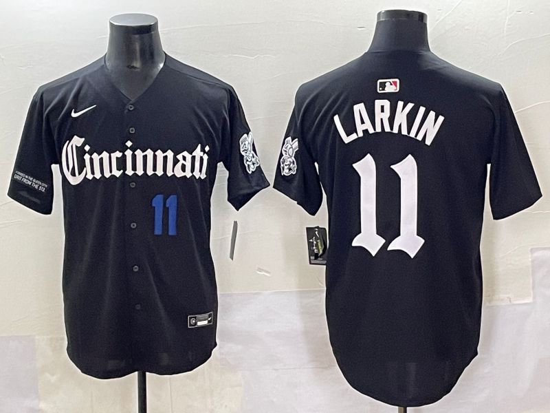 Men 2025 Cincinnati Reds #11 Larkin Black Five generations Joint Name Nike MLB Jersey style 8